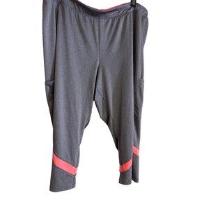 Catherines Womens Active Capri Pants 2X 22/24W Gray W/ Coral Accents Pockets Str